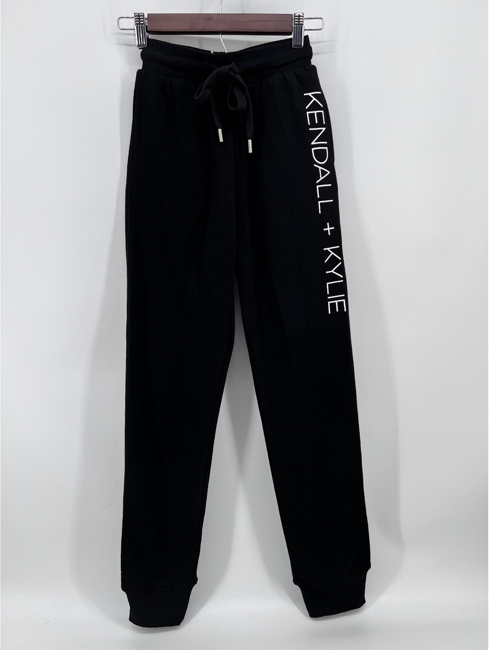 Kendall + Kylie Womens Black Fleece Joggers Sweatpants XS Drawstring Lounge Chic